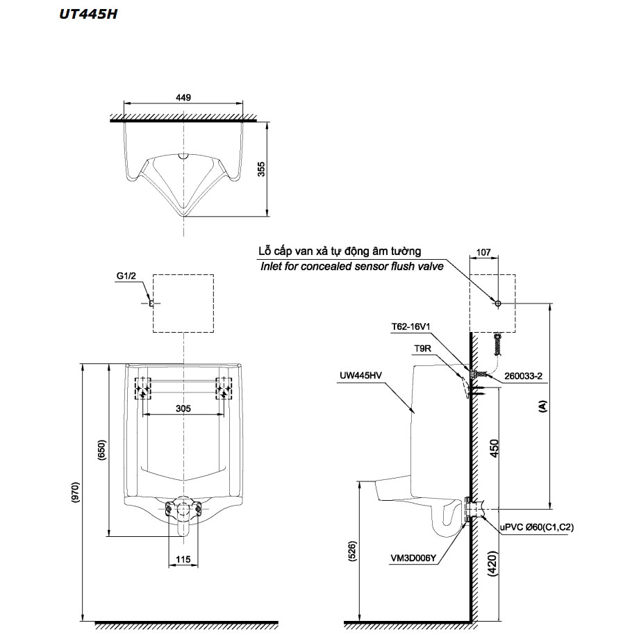 Bồn tiểu nam TOTO UT445H#XW treo tường