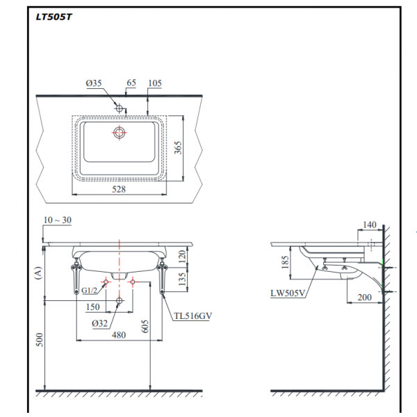 Chậu rửa mặt lavabo âm bàn TOTO LT505T#XW