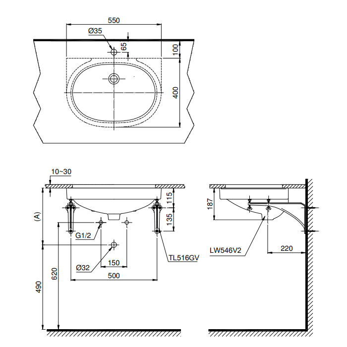 Chậu rửa mặt lavabo âm bàn TOTO LT546#XW
