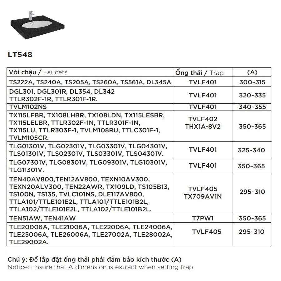 Chậu rửa mặt lavabo âm bàn TOTO LT548#XW