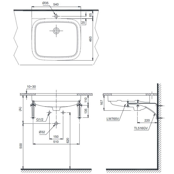 Chậu rửa mặt lavabo âm bàn TOTO LT765#XW