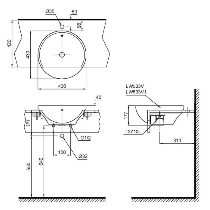 Chậu rửa mặt lavabo bán âm TOTO LT533R#XW