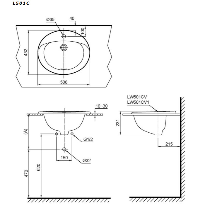 Chậu lavabo dương vành TOTO L501C#XW