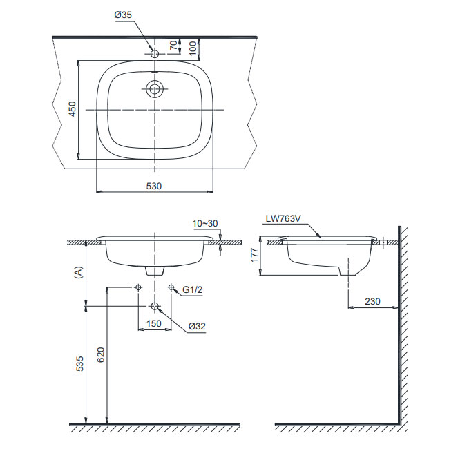 Chậu lavabo dương vành TOTO L763#XW (LT763)