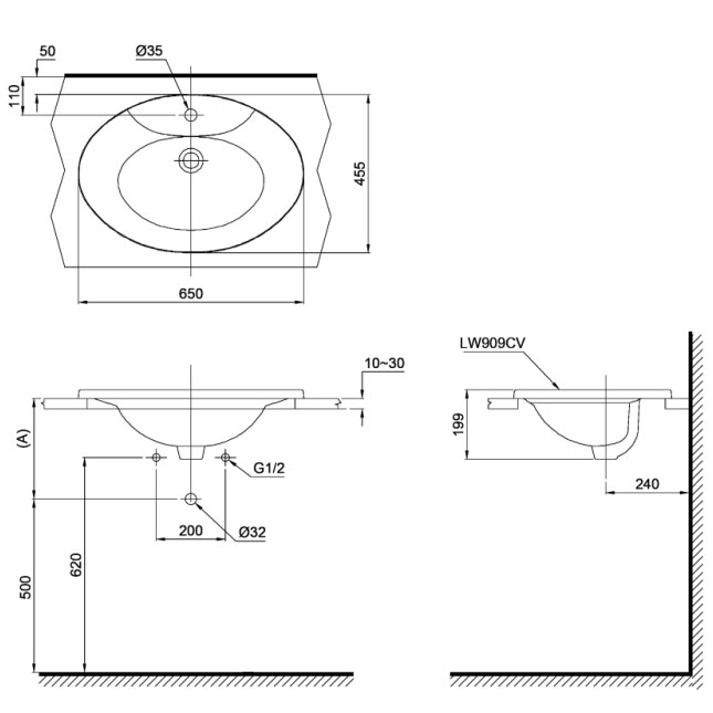 Chậu lavabo dương vành TOTO L909C#XW