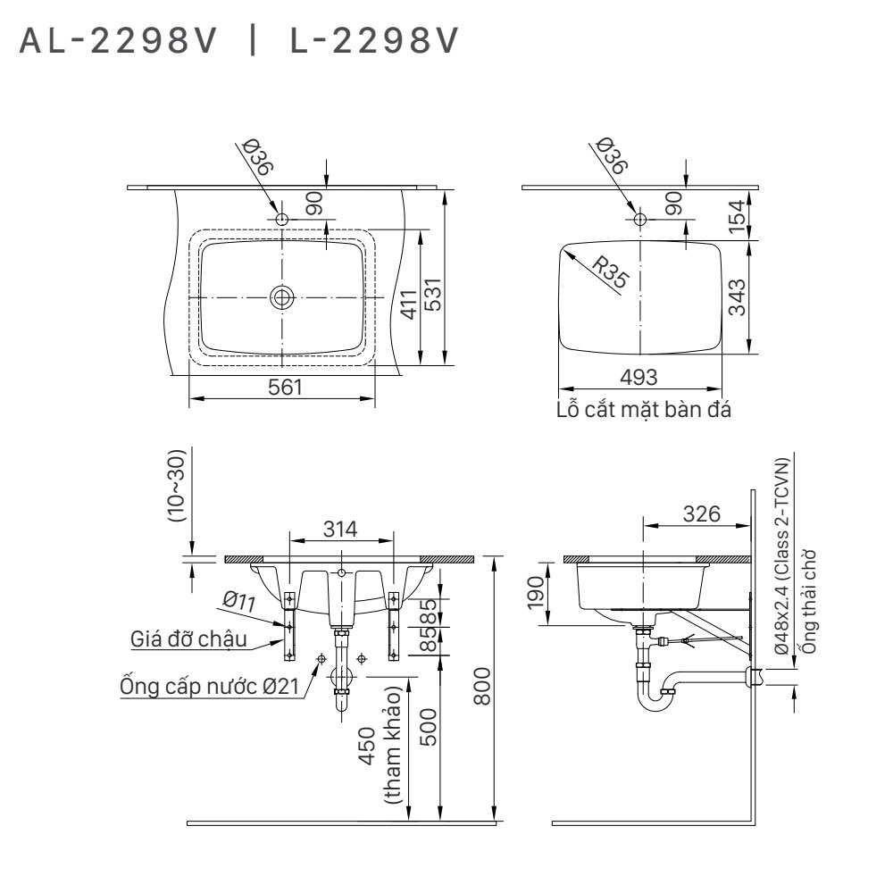 Chậu rửa mặt lavabo âm bàn INAX L-2298V/BW1