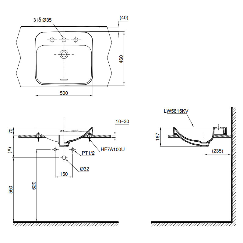 Chậu rửa lavabo đặt bàn TOTO LT5615#XW