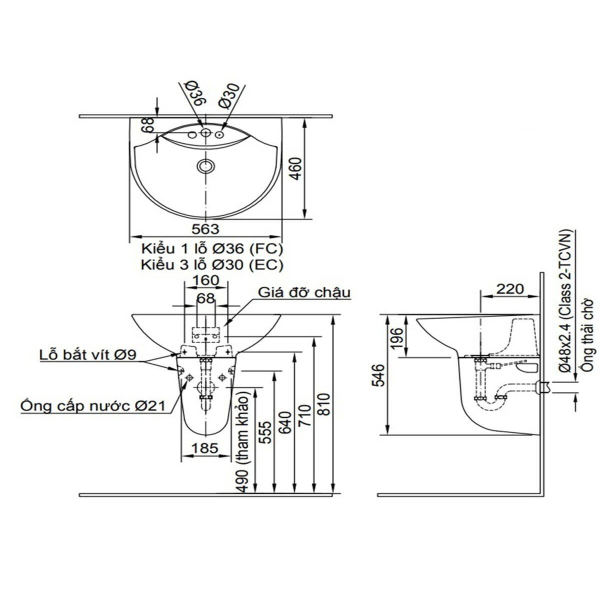 Chậu rửa lavabo treo tường INAX L-288V (L288V) (L-288VFC)