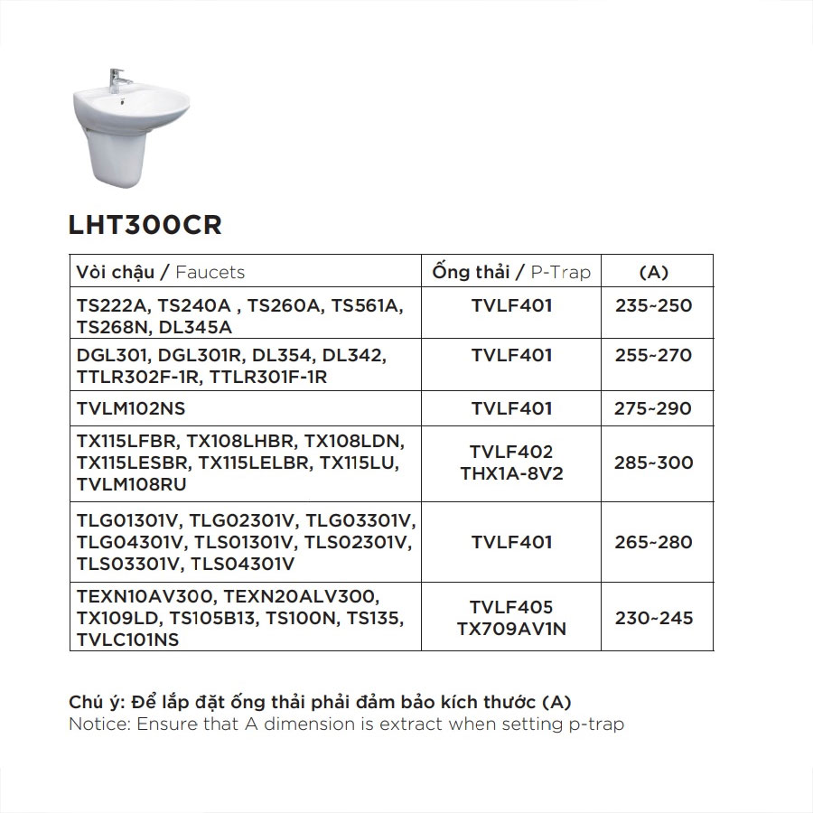 Chậu lavabo treo tường TOTO LHT300CR#W chân lửng