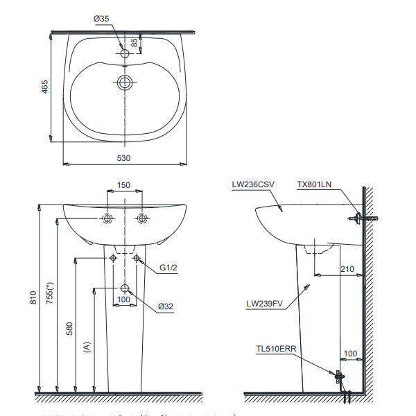 Chậu lavabo treo tường TOTO LPT236CS#W chân lửng