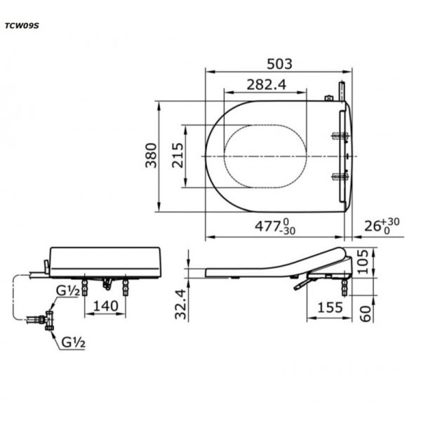 Nắp bồn cầu rửa cơ TOTO TCW09S (E5) 2 chế độ rửa trước & sau