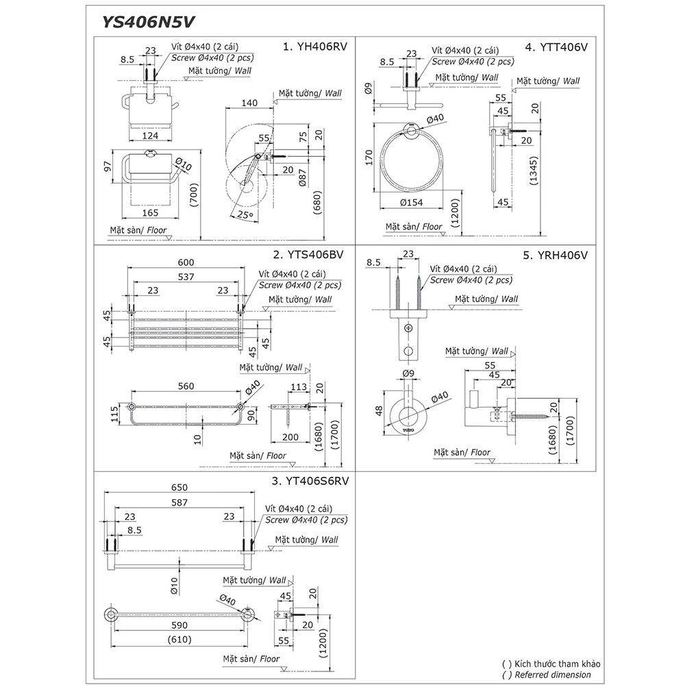 Bộ phụ kiện nhà tắm TOTO YS406N5V (5 món)