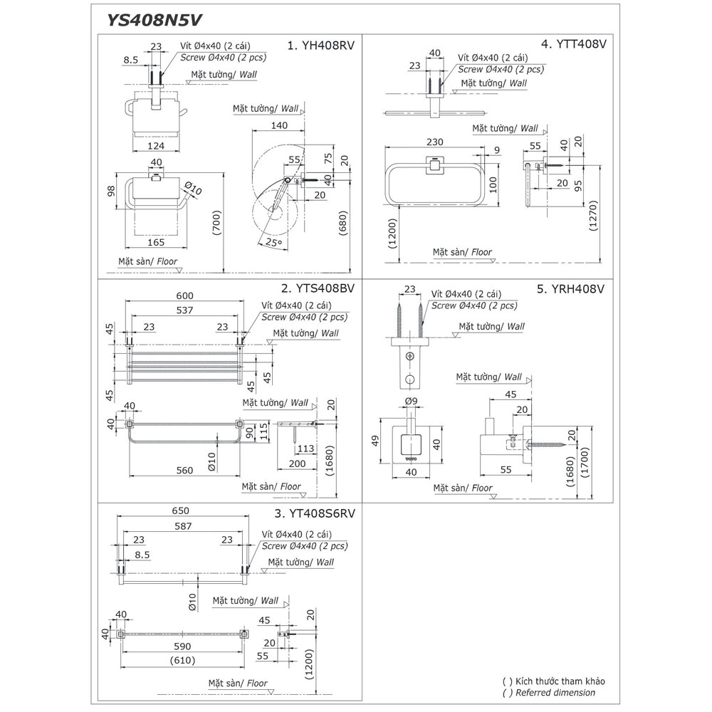 Bộ phụ kiện nhà tắm TOTO YS408N5V (5 món)