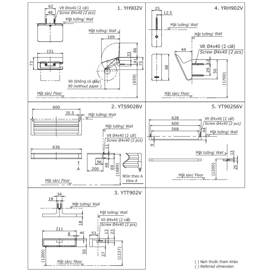 Bộ phụ kiện nhà tắm TOTO YS902N5V (5 món, tròn, G Series)