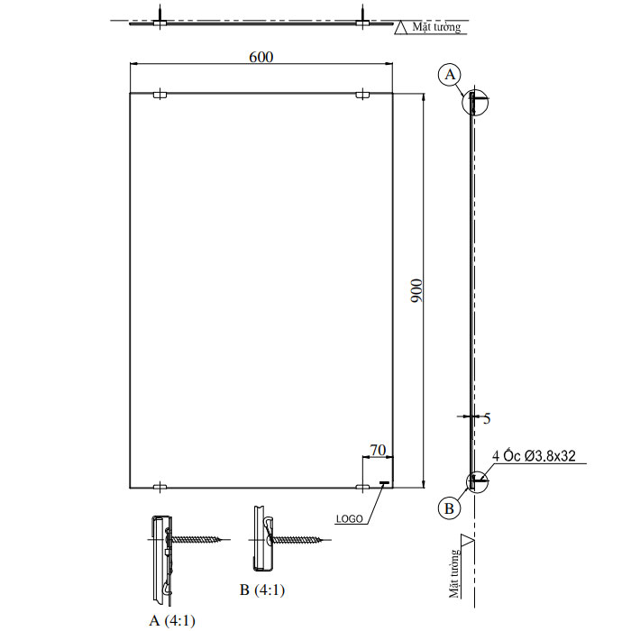 Gương phòng tắm TOTO YM6090A chữ nhật đứng 60x90cm