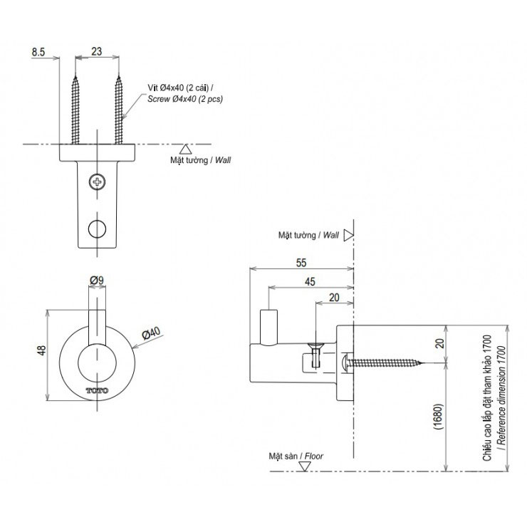 Móc áo L tròn TOTO YRH406V