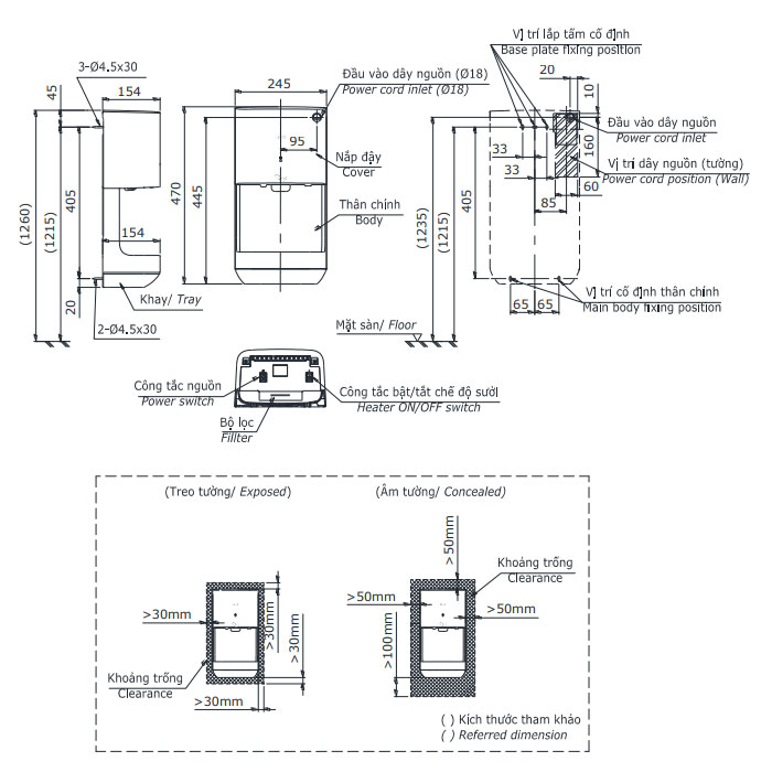 Máy sấy tay TOTO TYC322W có khay hứng nước