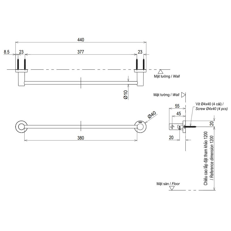 Thanh vắt khăn đơn TOTO YT406S4RV