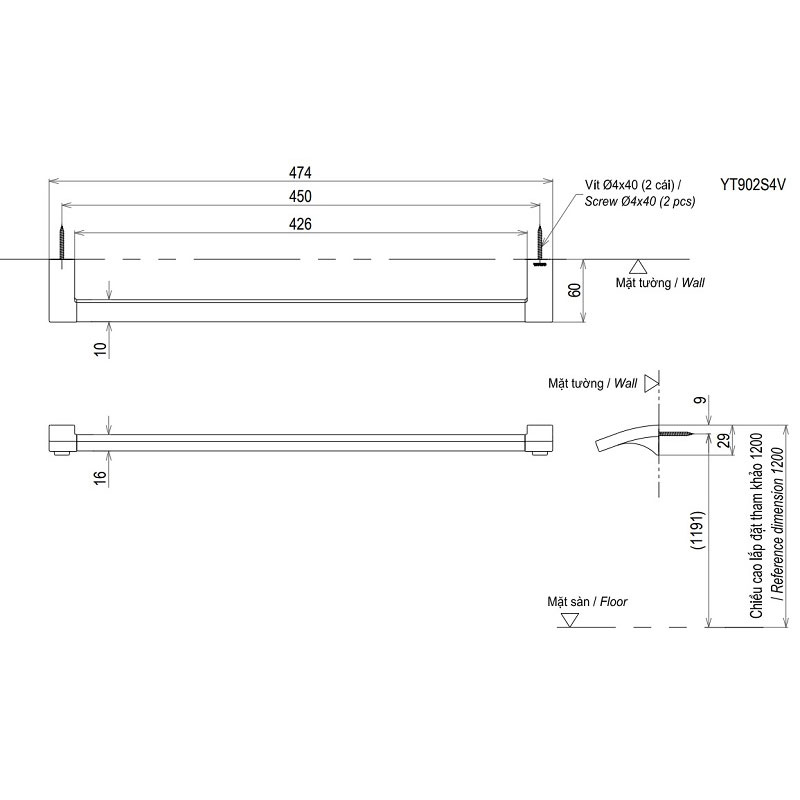 Thanh vắt khăn đơn TOTO YT903S4V