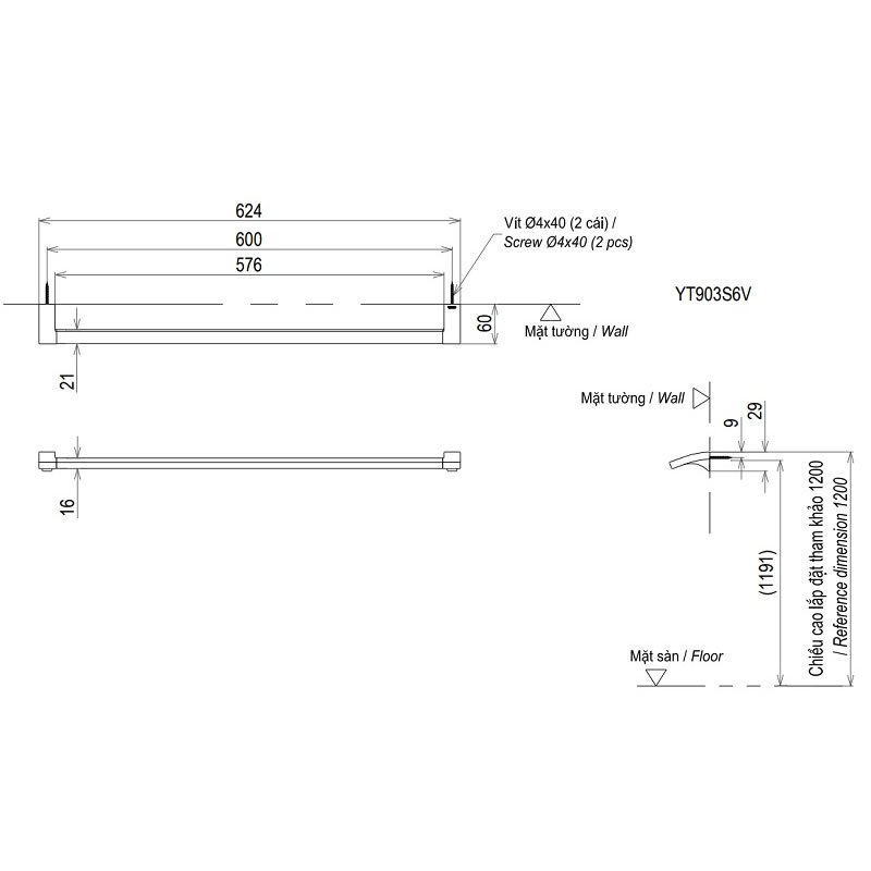 Thanh vắt khăn đơn TOTO YT903S6V