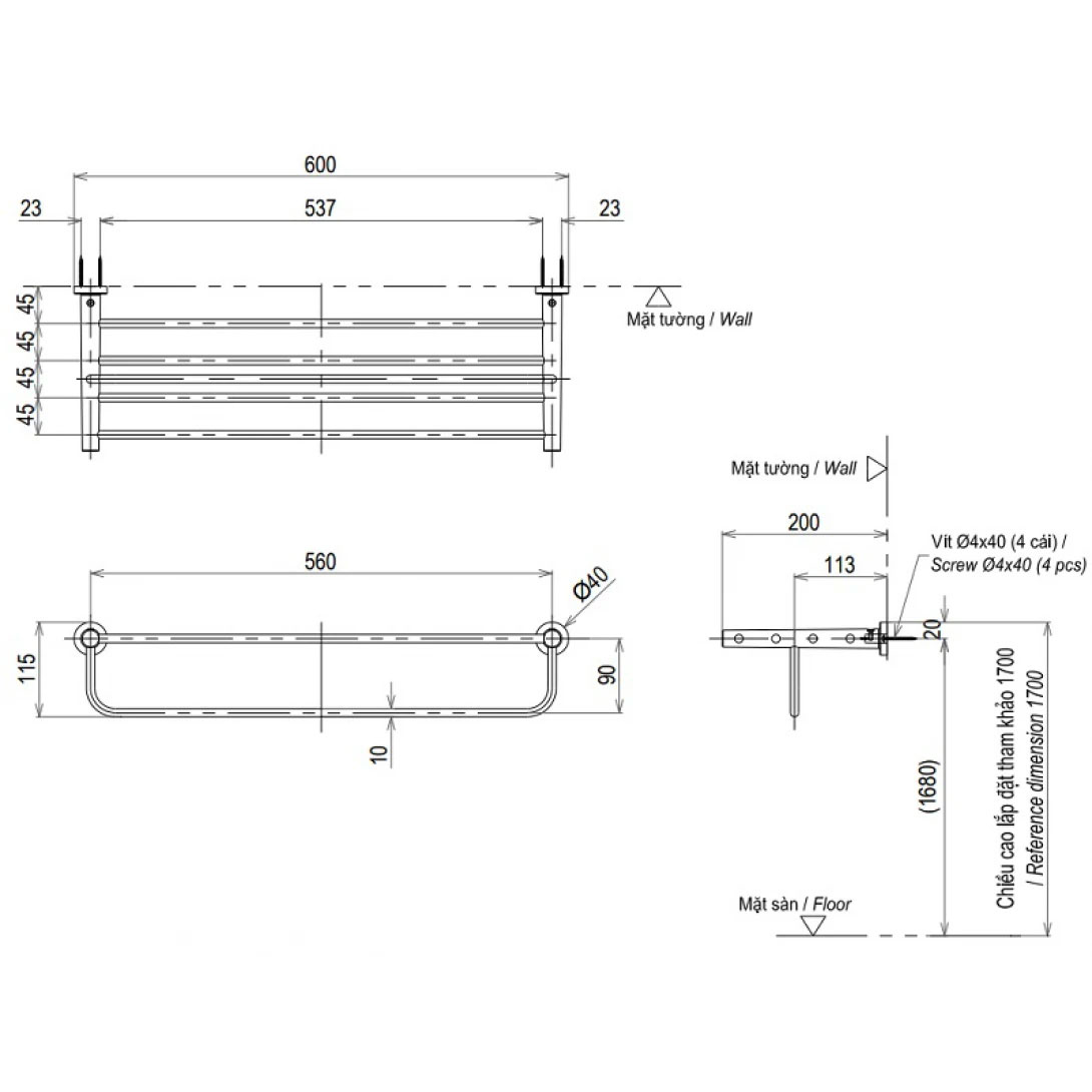 Thanh vắt khăn 2 tầng TOTO YTS406BV