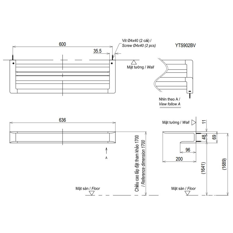 Thanh vắt khăn 2 tầng TOTO YTS902BV