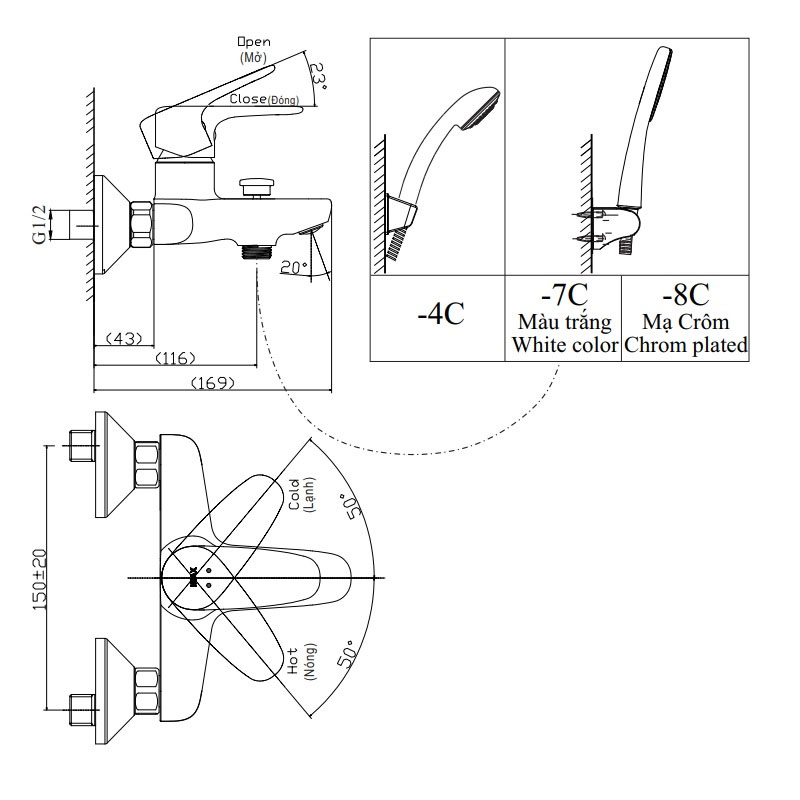 Bộ vòi sen tắm nóng lạnh INAX BFV-1113S-1C (BFV1113S1C)