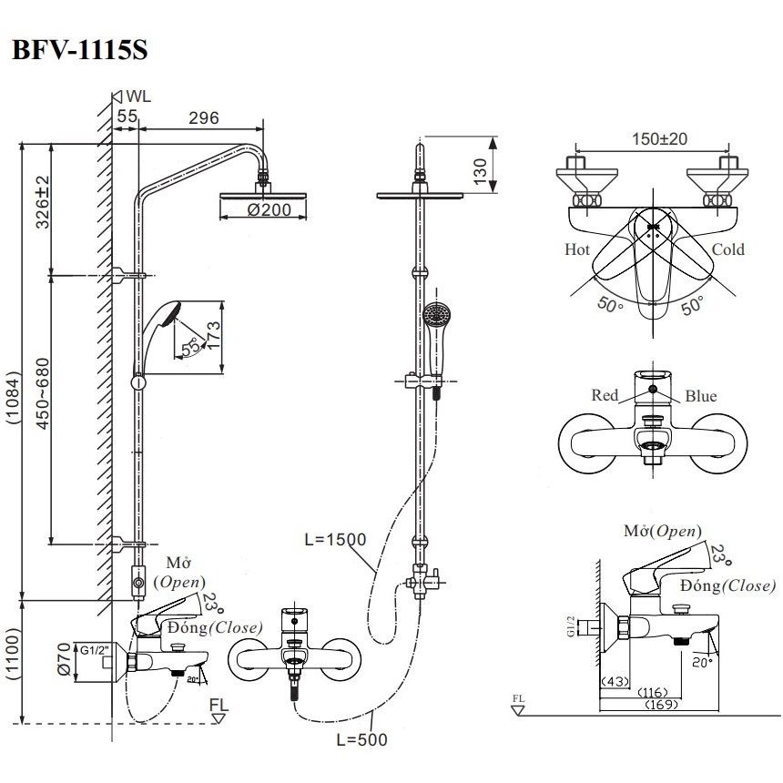 Bộ sen tắm cây nóng lạnh INAX BFV-1115S (BFV1115S)