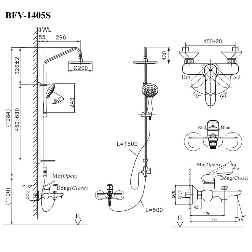 Bộ sen cây tắm nóng lạnh INAX BFV-1405S (BFV1405S)