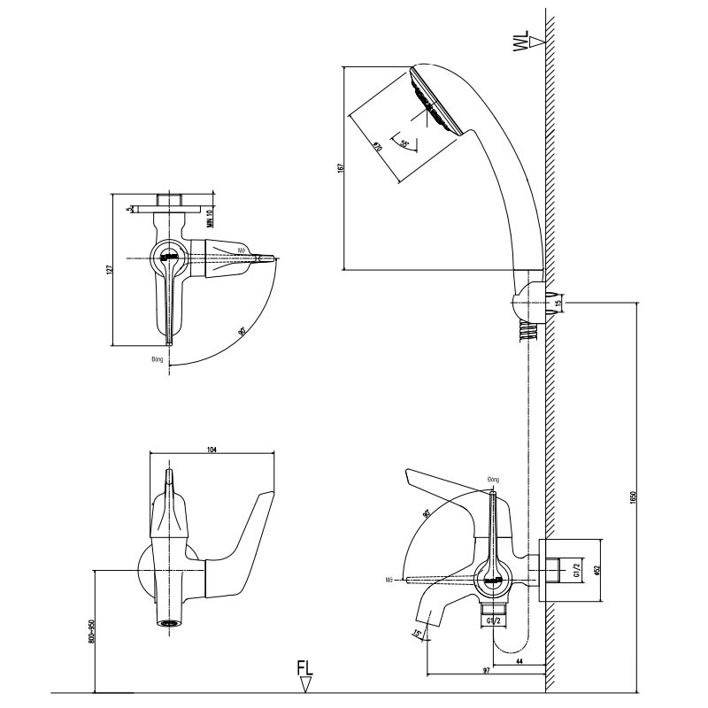Bộ vòi sen tắm lạnh INAX BFV-17-4C (BFV174C)
