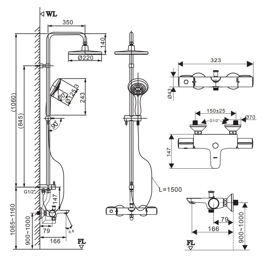 Bộ sen cây tắm nhiệt độ INAX BFV-3415T-8C (BFV3415T8C)