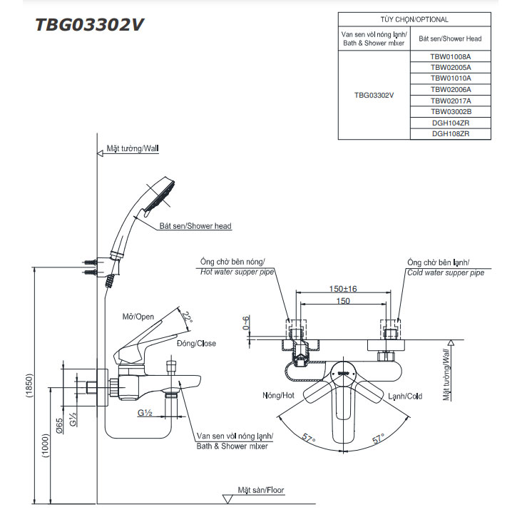 Củ sen tắm nóng lạnh GS Series TOTO TBG03302VA (TBG03302V)