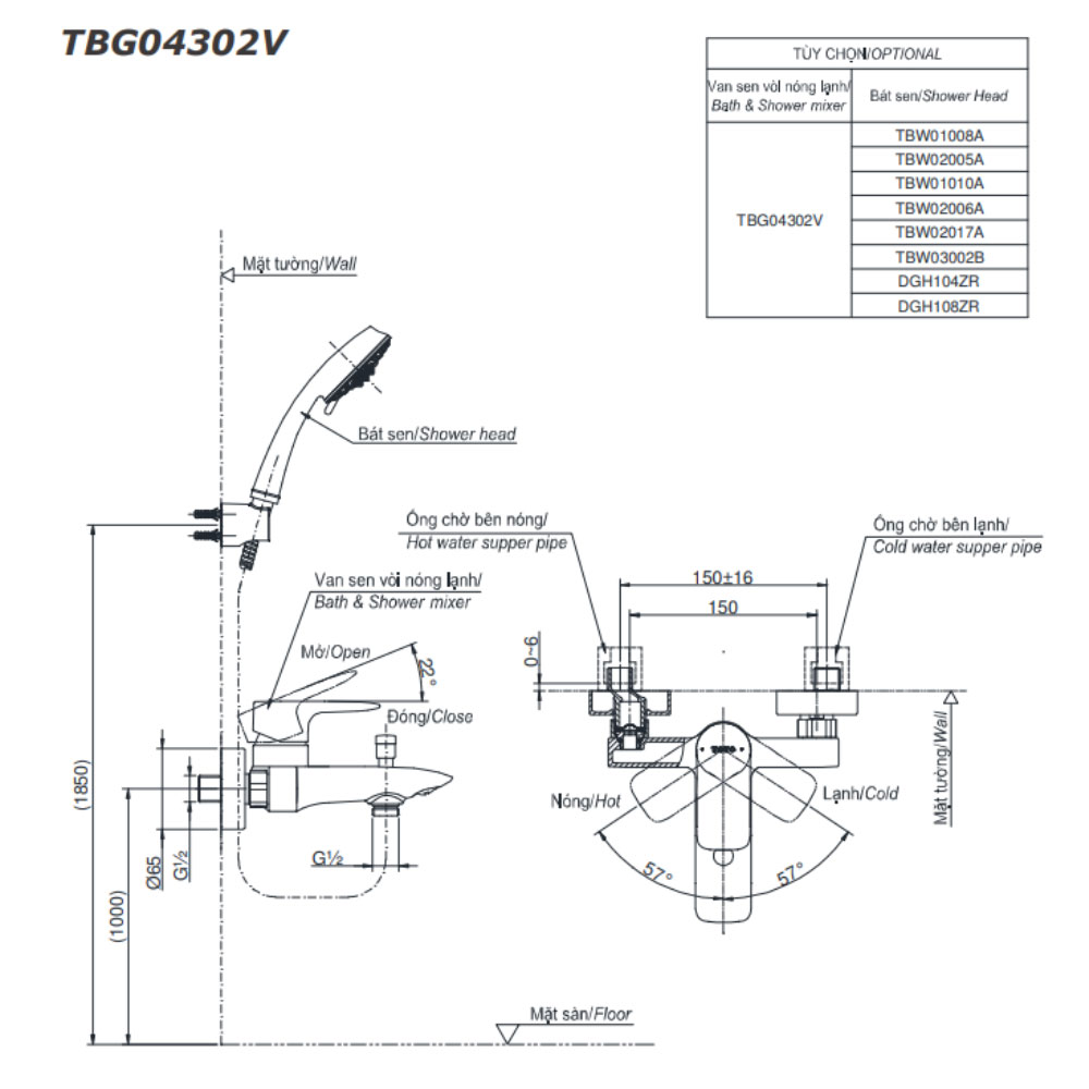 Bộ sen cây nóng lạnh TOTO TBW02001BA TBG04302VA TBW02005A (TBW02005V)