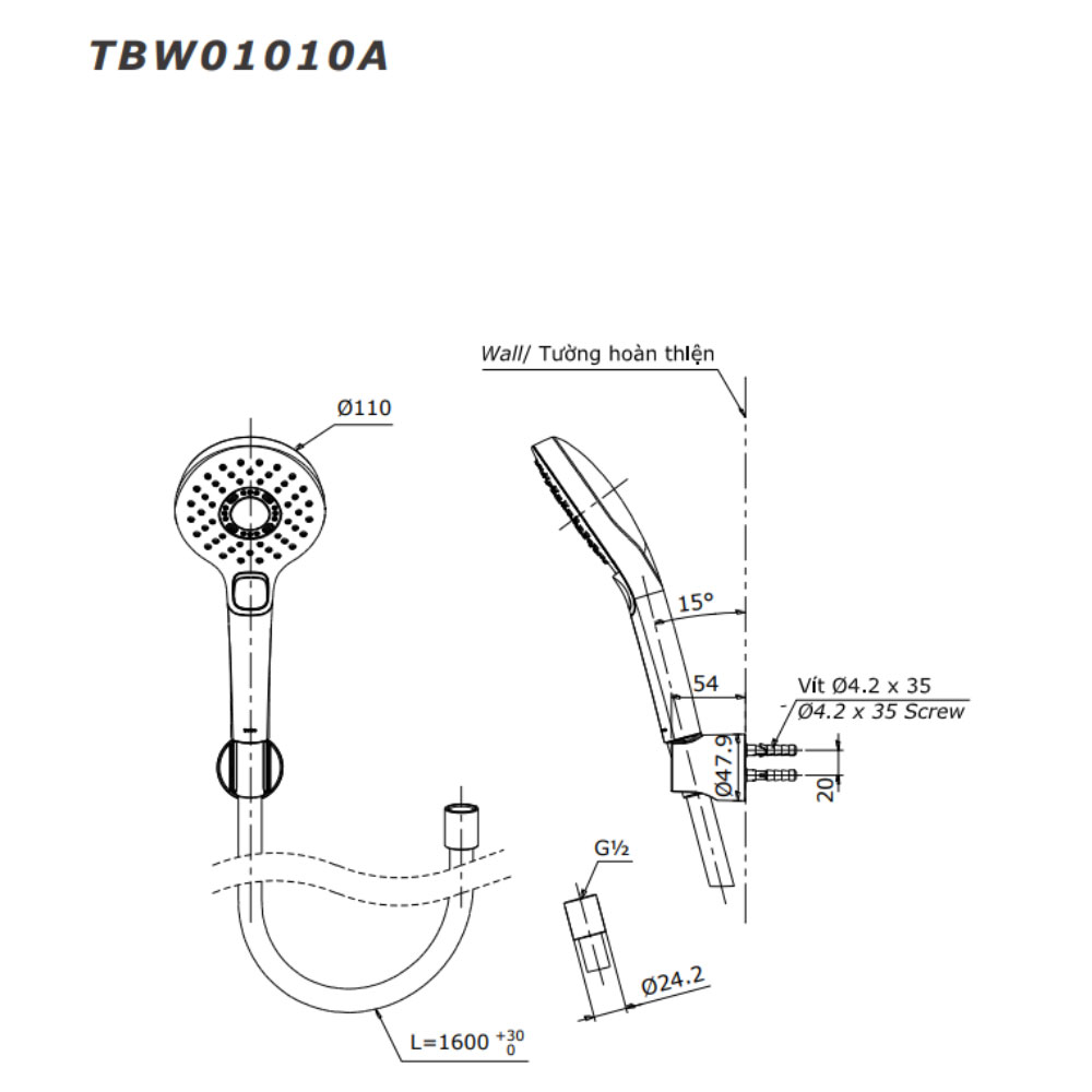 Tay sen tắm TOTO TBW01010V (TBW01010A) Massage 3 Chế Độ