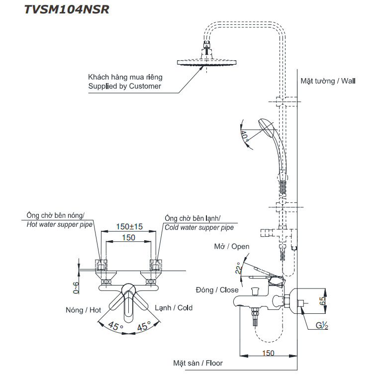 Bộ vòi sen tắm nóng lạnh TOTO TVSM104NSR