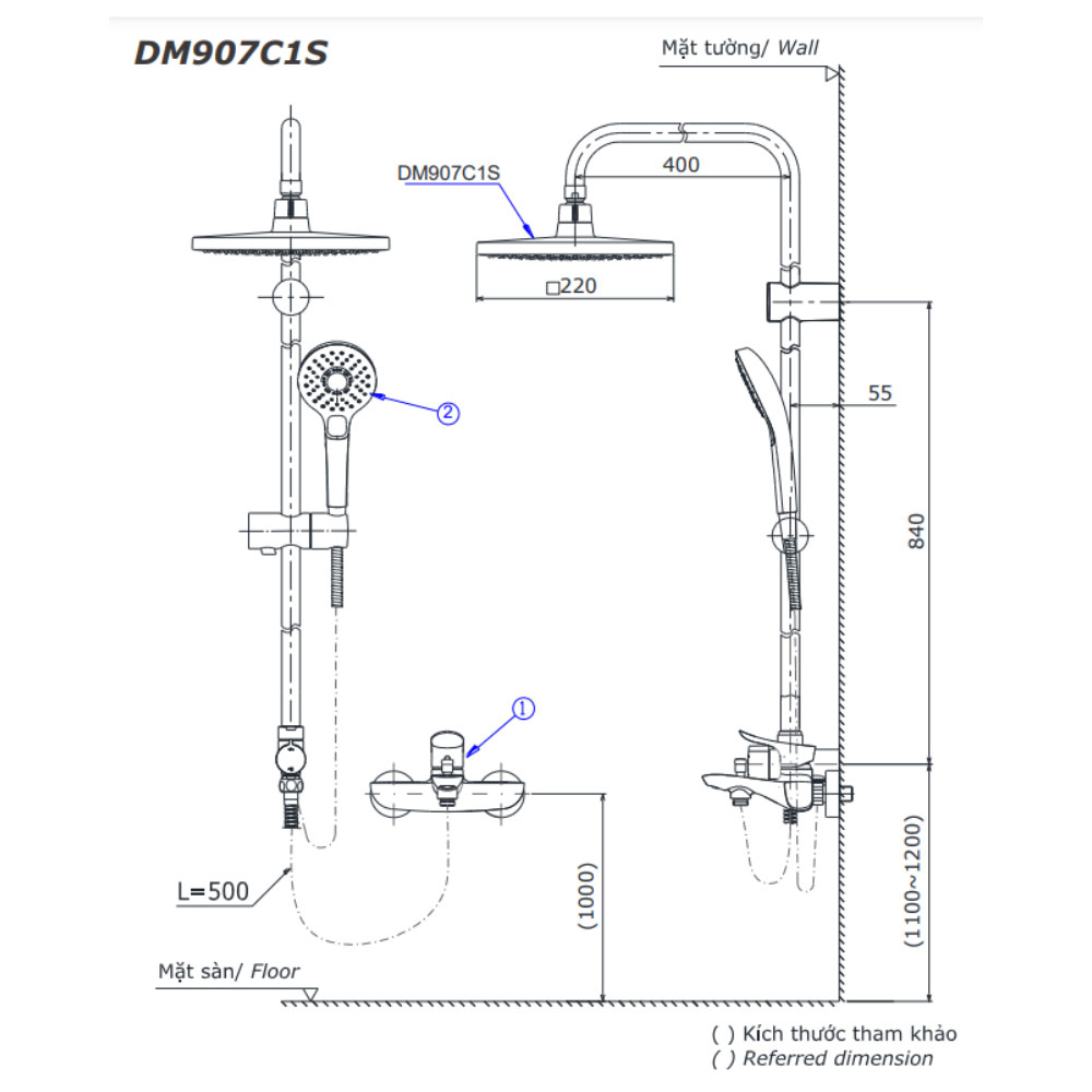 Sen tắm cây đứng TOTO DM907C1S (dáng vuông)