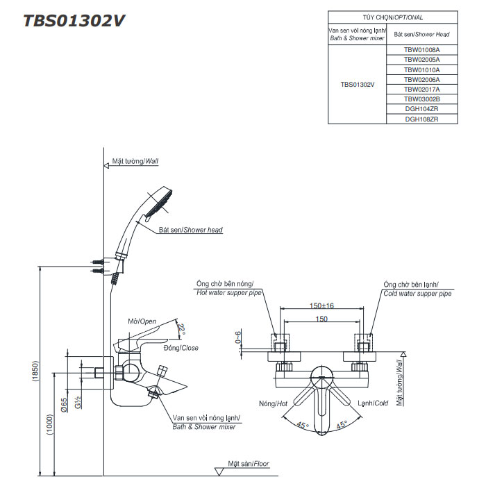 Bộ sen cây tắm nóng lạnh TOTO DM907CS TBS01302V DGH104ZR