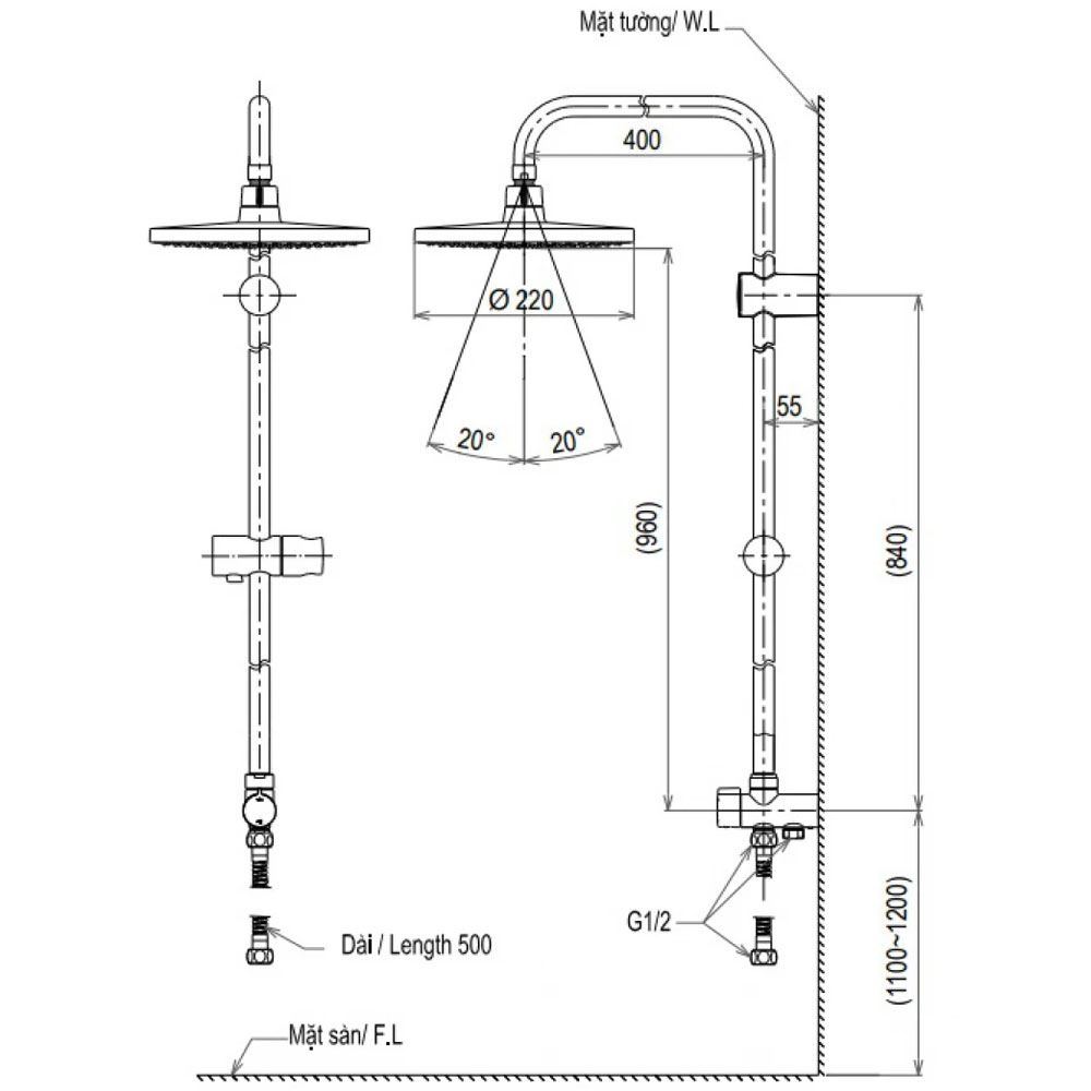 Sen tắm cây đứng TOTO DM907CS (dáng tròn)