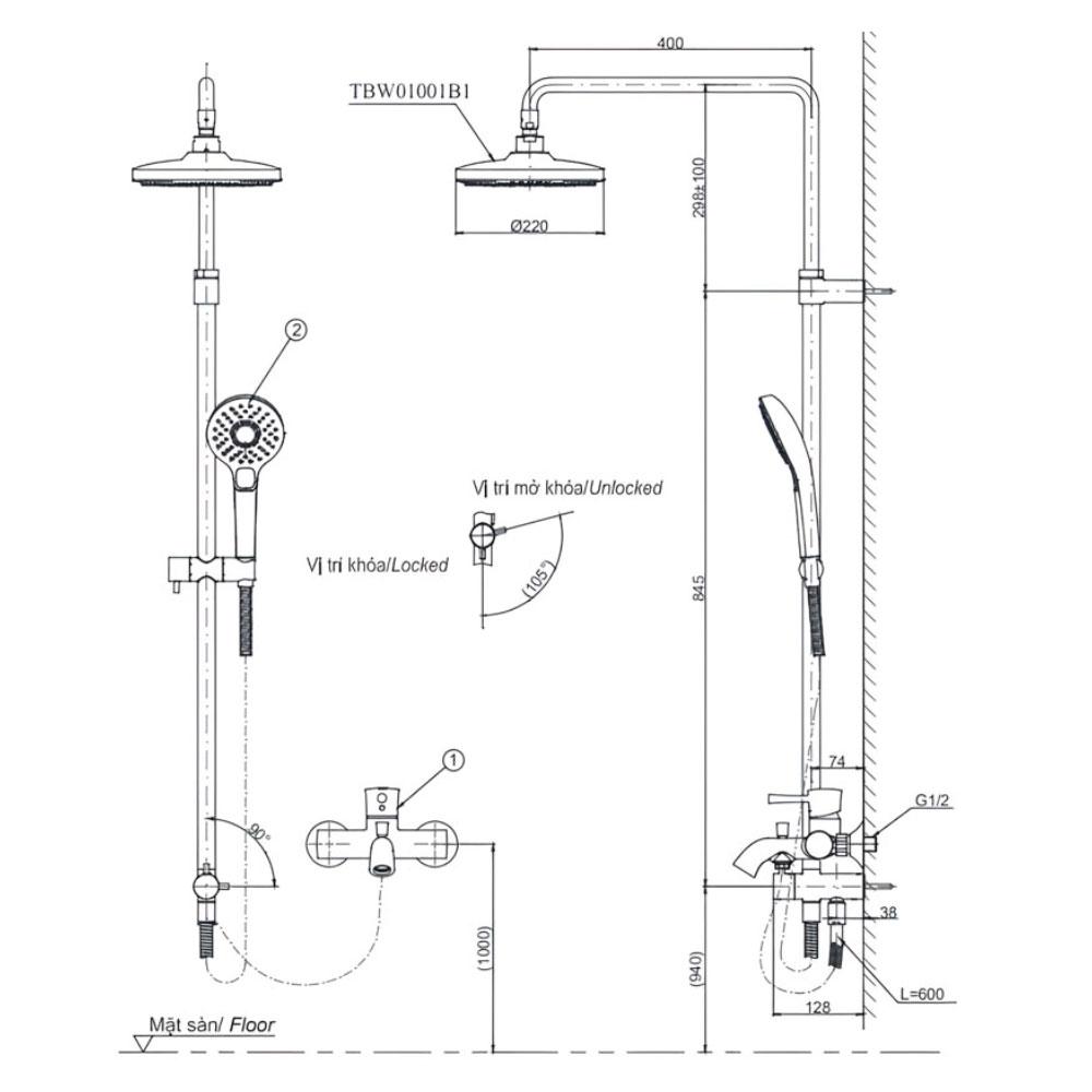 Bộ sen cây nóng lạnh TOTO TBW01001BA TBS04302V TBW03002B