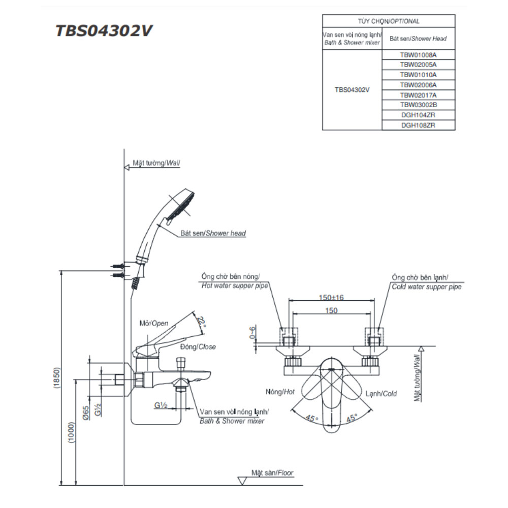 Củ sen tắm nóng lạnh LF Series TOTO TBS04302V