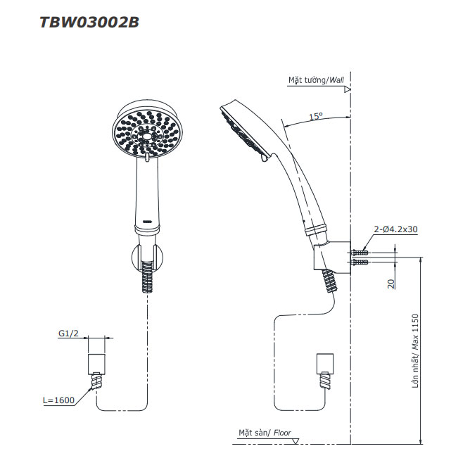 Bộ sen cây nóng lạnh TOTO TBW01001BA TBS04302V TBW03002B