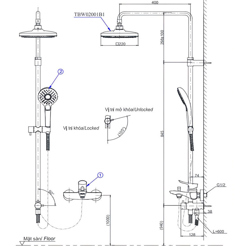 Bộ sen cây nóng lạnh TOTO TBW02001BA TBG02302VA TBW02006A (TBW02006V)