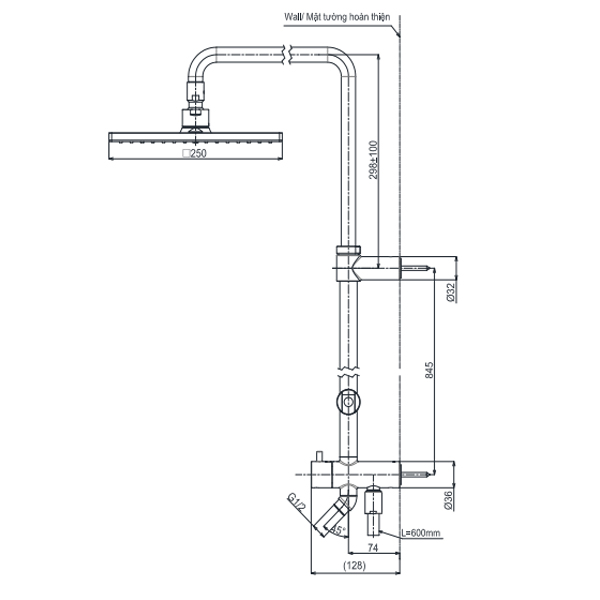 Thân sen cây TOTO TBW08006A dòng G dáng vuông 250mm