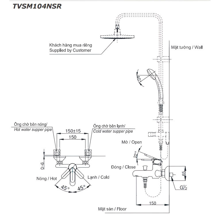 Sen cây tắm đứng nóng lạnh TOTO DM907CS TVSM104NSR