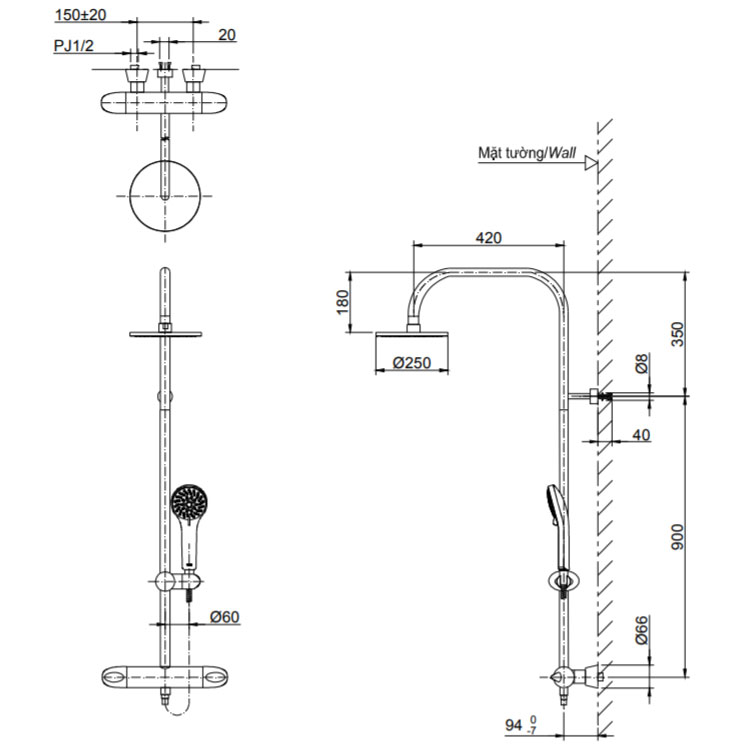 Bộ sen tắm cây nhiệt độ TOTO TX454SFV2BRN