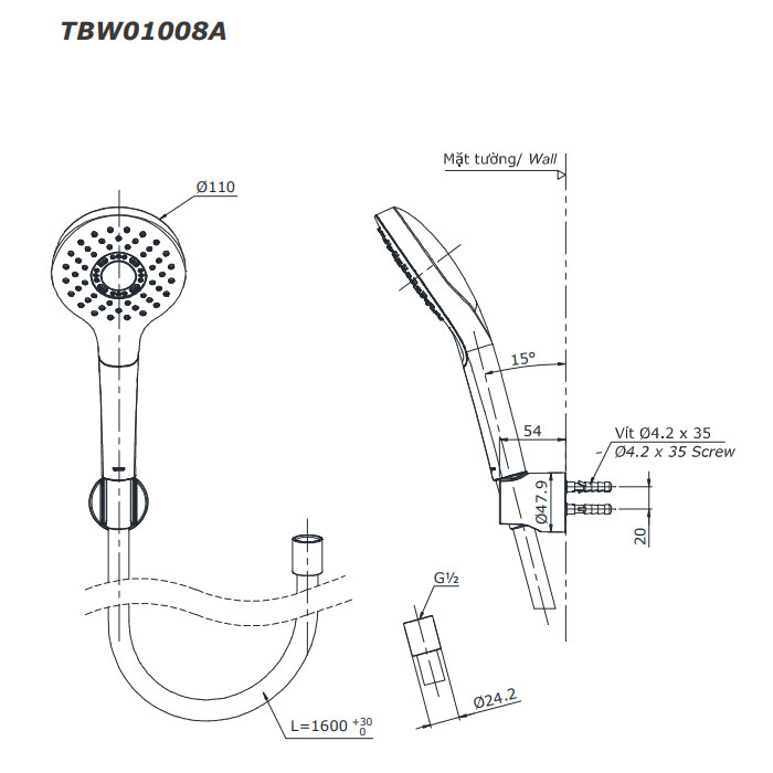 Tay sen tắm TOTO TBW01008A (TBW01008V)