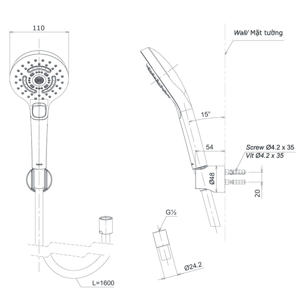 Bộ sen tắm nóng lạnh TOTO TBG07302VA TBW01035V