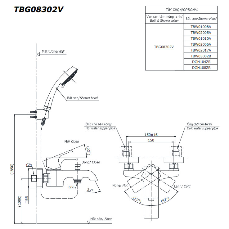 Củ sen tắm nóng lạnh GC Series TOTO TBG08302VA