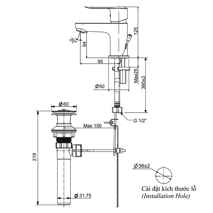 Vòi chậu lavabo nóng lạnh INAX LFV-2012S (LFV2012S)
