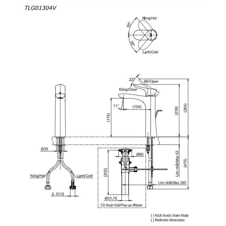 Vòi lavabo nóng lạnh GO TOTO TLG01304V